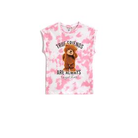 Koton Batik Desenli Kolsuz Pamuklu Kız Çocuk Teddy Bear Baskılı Tişört