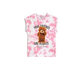 Koton Batik Desenli Kolsuz Pamuklu Kız Çocuk Teddy Bear Baskılı Tişört