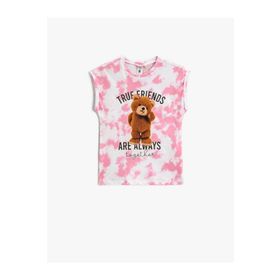 Koton Batik Desenli Kolsuz Pamuklu Kız Çocuk Teddy Bear Baskılı Tişört
