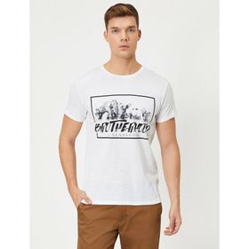 Koton Beyaz Bisiklet Yaka Erkek T-shirt