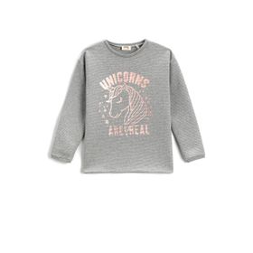 Koton Bisiklet Yaka Uzun Kollu Unicorn Baskılı Kız Çocuk Sweatshirt