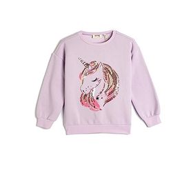 Koton Bisiklet Yaka Uzun Kollu Unicorn Baskılı Kız Çocuk Sweatshirt
