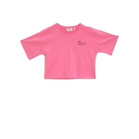Koton BT4 Kız Çocuk Organik Pamuklu Baskili Bisiklet Yaka Kisa Kollu Pembe T-shirt