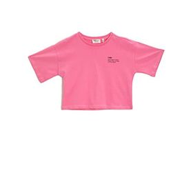 Koton BT4 Kız Çocuk Organik Pamuklu Baskili Bisiklet Yaka Kisa Kollu Pembe T-shirt