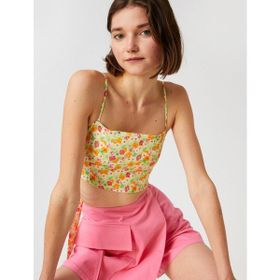 Koton Çiçekli Crop İnce Askılı Kız Çocuk Atlet
