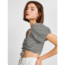 Koton Crop Büzgülü Siyah Günlük Kadın T-shirt