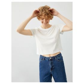 Koton Crop Tisört Bisiklet Yaka Basic 1YAL18132OK