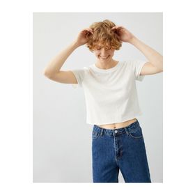 Koton Crop Tisört Bisiklet Yaka Basic 1YAL18132OK