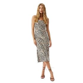 Koton Degaje Yaka Saten Leopar İp Askılı Midi Slip Elbise