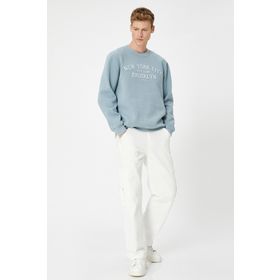 KOTON Erkek 4WAM70163MK Bisiklet Yaka Uzun Kollu Slogan Baskılı Sweatshirt, Beyaz (000), S