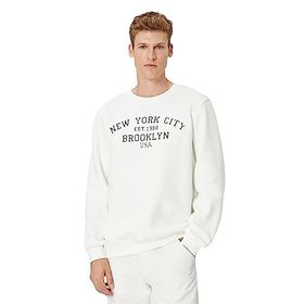 KOTON Erkek 4WAM70163MK Bisiklet Yaka Uzun Kollu Slogan Baskılı Sweatshirt, Beyaz (000), S