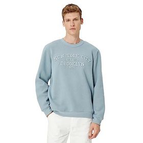 KOTON Erkek 4WAM70163MK Bisiklet Yaka Uzun Kollu Slogan Baskılı Sweatshirt, Beyaz (000), S
