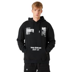 Koton Erkek Baskılı Kapşonlu Siyah S Sweatshirt