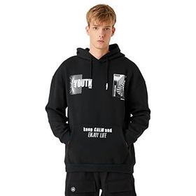 Koton Erkek Baskılı Kapşonlu Siyah S Sweatshirt