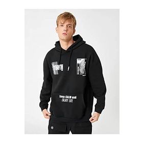 Koton Erkek Baskılı Kapşonlu Siyah S Sweatshirt