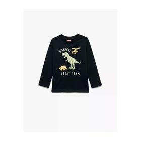 Koton Erkek Bebek Dinozor Baskılı Uzun Kollu Bisiklet Yaka Pamuklu T-shirt