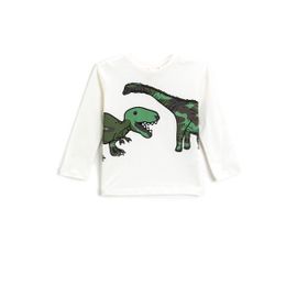 Koton Erkek Bebek Dinozor Baskılı Uzun Kollu Bisiklet Yaka Pamuklu T-shirt