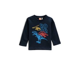 Koton Erkek Bebek Dinozor Baskılı Uzun Kollu Bisiklet Yaka Pamuklu T-shirt