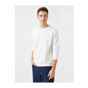 Koton Erkek Beyaz Pamuklu Basic Bisiklet Yaka Uzun Kollu Sweatshirt 1YAM71592LK