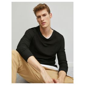 Koton Erkek Bisiklet Yaka Basic Uzun Kollu Kazak Siyah 1KAM91620GK999S