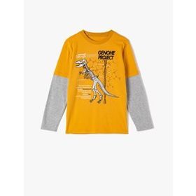 Koton Erkek Çocuk Pamuklu Baskili Uzun Kollu Bisiklet Yaka Tisört Ekru 1YMB18806OK002128