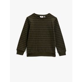 Koton Erkek Çocuk Pamuklu Çizgili Bisiklet Yaka Islemeli Sweatshirt Lacivert 1YMB18970ZK01M912