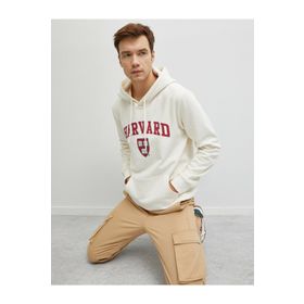 Koton Erkek Ekru Kapüşonlu Yazili Baskili Kanguru Cepli Uzun Kollu Sweatshirt 1KAM71314CK