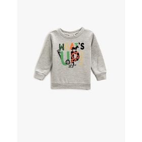 Koton Erkek Slogan Baskili Uzun Kollu Bisiklet Yaka Sweatshirt Yeşil 1KAM71602LK660XXL