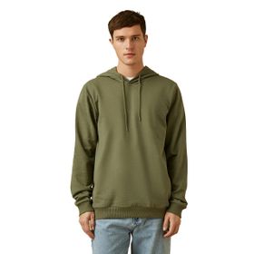 Koton Haki Kapüşonlu Erkek Basic Sweatshirt