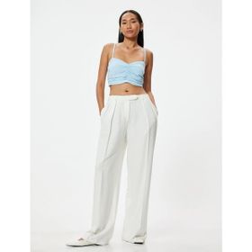 Koton İnce Askılı Drapeli Keten Karışımlı Slim Fit Mavi Büstiyer