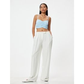 Koton İnce Askılı Drapeli Keten Karışımlı Slim Fit Mavi Büstiyer