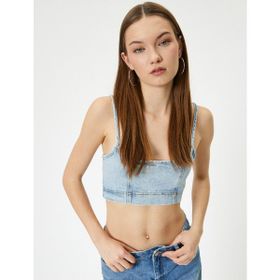 Koton İnce Askılı Slim Fit Kare Yaka Mavi Kot Büstiyer