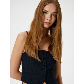 Koton İnce Askılı Yelek Düğmeli Asimetrik Kesim Slim Fit Büstiyer