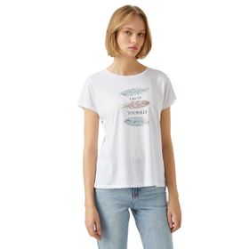 Koton Kadın Bisiklet Yaka Baskılı T-Shirt