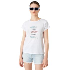 Koton Kadın Bisiklet Yaka Baskılı T-Shirt