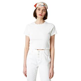 Koton Kadın Bisiklet Yaka Kısa Kollu Crop T-shirt