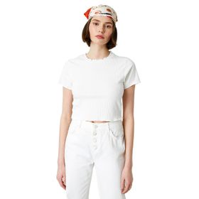Koton Kadın Bisiklet Yaka Kısa Kollu Crop T-shirt