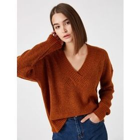 Koton Kadın Bisiklet Yaka Uzun Kollu Triko Kazak Kahve 1KAK92728HT105XS