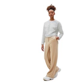 Koton Kadın Crop Sweatshirt Bisiklet Yaka Yanları Büzgülü Uzun Kollu, Ekru Çizgili, XS