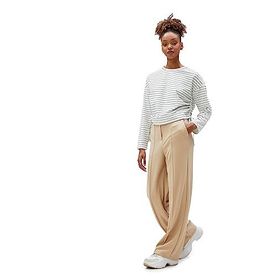 Koton Kadın Crop Sweatshirt Bisiklet Yaka Yanları Büzgülü Uzun Kollu, Ekru Çizgili, XS