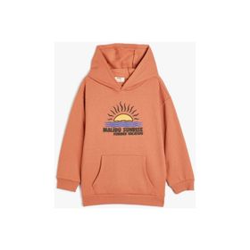 Koton Kapşonlu Sweatshirt Uzun Kollu Tropik Baskılı Şardonlu Kiremit