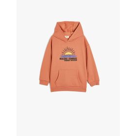Koton Kapşonlu Sweatshirt Uzun Kollu Tropik Baskılı Şardonlu Kiremit