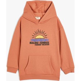 Koton Kapşonlu Sweatshirt Uzun Kollu Tropik Baskılı Şardonlu Kiremit