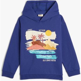 Koton Kapşonlu Sweatshirt Uzun Kollu Tropik Baskılı Şardonlu Kiremit