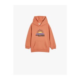 Koton Kapşonlu Sweatshirt Uzun Kollu Tropik Baskılı Şardonlu Kiremit