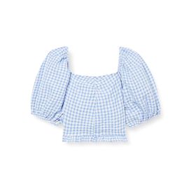 Koton Kız Çocuk Crop Bluz Kareli Kısa Balon Kollu