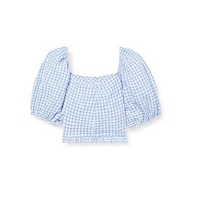 Koton Kız Çocuk Crop Bluz Kareli Kısa Balon Kollu