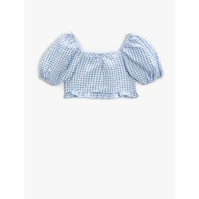 Koton Kız Çocuk Crop Bluz Kareli Kısa Balon Kollu