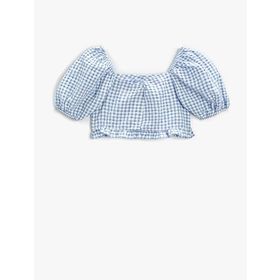 Koton Kız Çocuk Crop Bluz Kareli Kısa Balon Kollu
