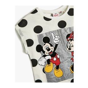 Koton Kız Çocuk Mickey Lisanslı Baskılı Tişört, Ekru Desenli (0D1), 9-10 Yaş
